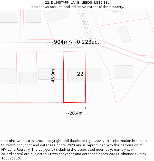 22, DUNSTARN LANE, LEEDS, LS16 8EL: Plot and title map
