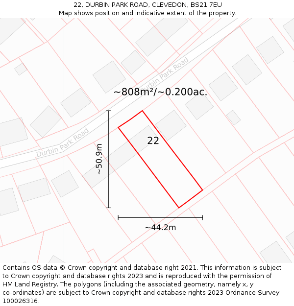 22, DURBIN PARK ROAD, CLEVEDON, BS21 7EU: Plot and title map