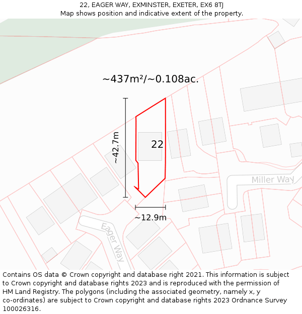 22, EAGER WAY, EXMINSTER, EXETER, EX6 8TJ: Plot and title map