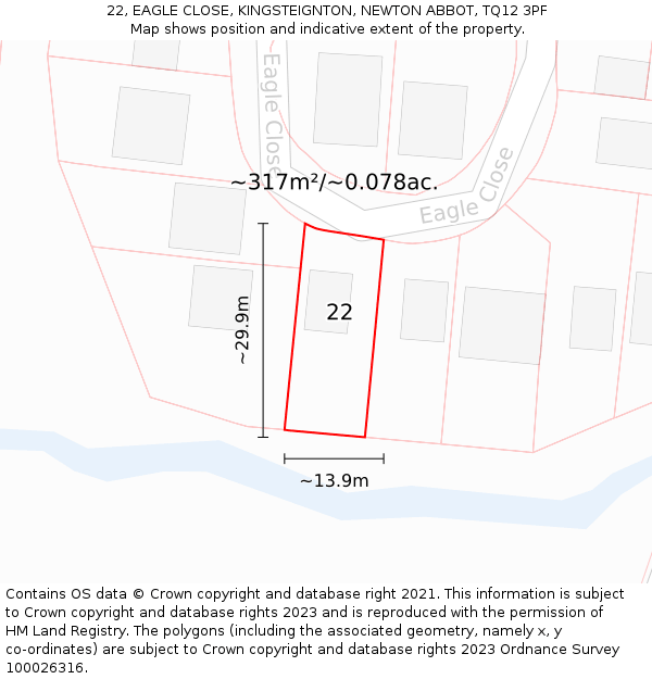 22, EAGLE CLOSE, KINGSTEIGNTON, NEWTON ABBOT, TQ12 3PF: Plot and title map