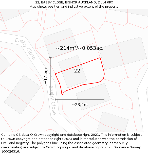 22, EASBY CLOSE, BISHOP AUCKLAND, DL14 0RX: Plot and title map