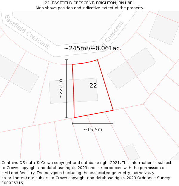 22, EASTFIELD CRESCENT, BRIGHTON, BN1 8EL: Plot and title map