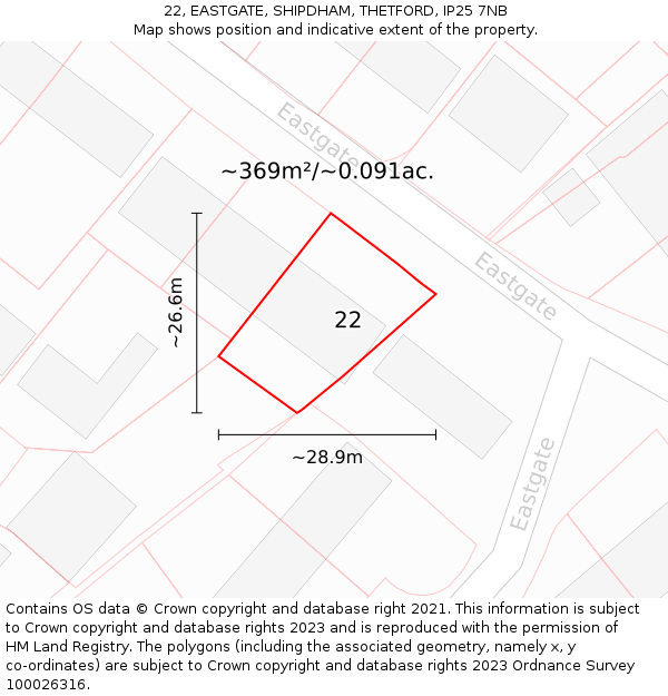 22, EASTGATE, SHIPDHAM, THETFORD, IP25 7NB: Plot and title map