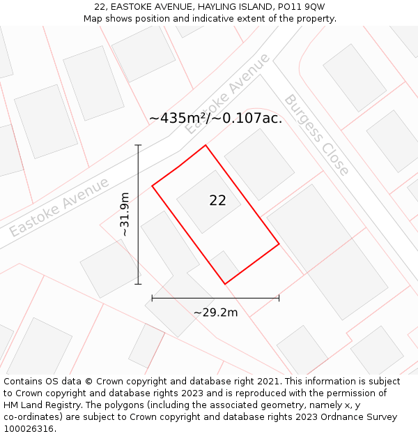 22, EASTOKE AVENUE, HAYLING ISLAND, PO11 9QW: Plot and title map