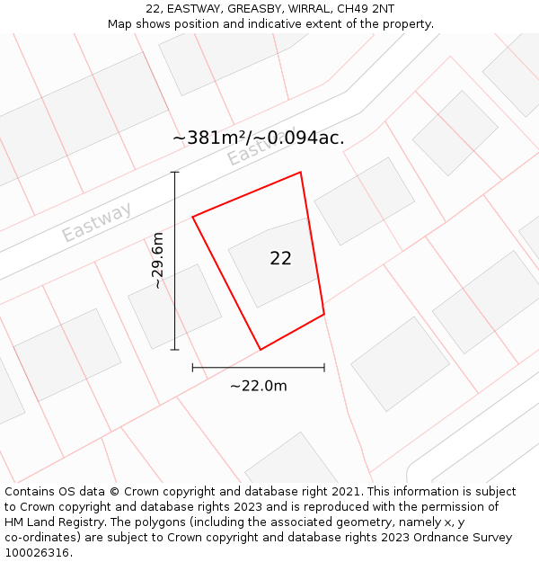 22, EASTWAY, GREASBY, WIRRAL, CH49 2NT: Plot and title map