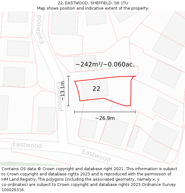 22, EASTWOOD, SHEFFIELD, S6 1TU: Plot and title map