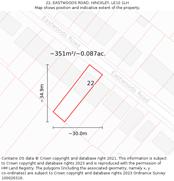 22, EASTWOODS ROAD, HINCKLEY, LE10 1LH: Plot and title map