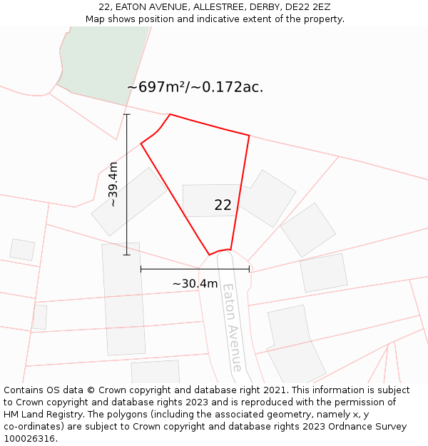 22, EATON AVENUE, ALLESTREE, DERBY, DE22 2EZ: Plot and title map