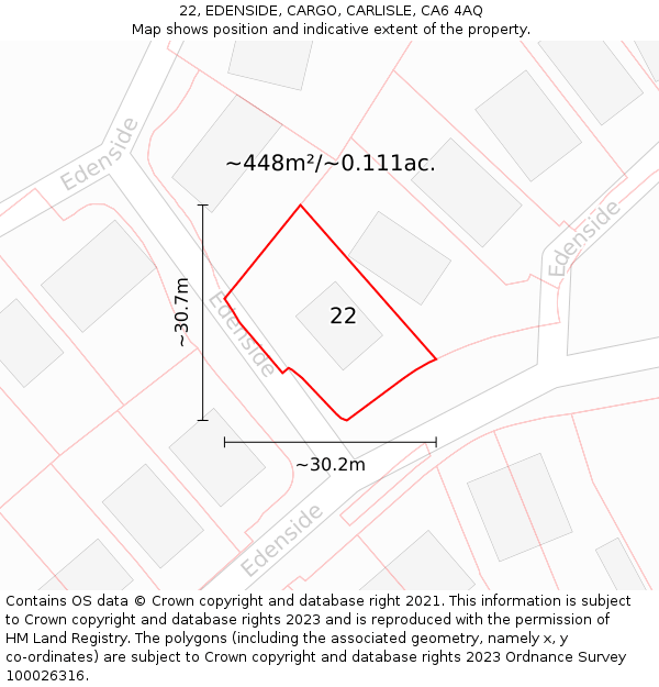22, EDENSIDE, CARGO, CARLISLE, CA6 4AQ: Plot and title map