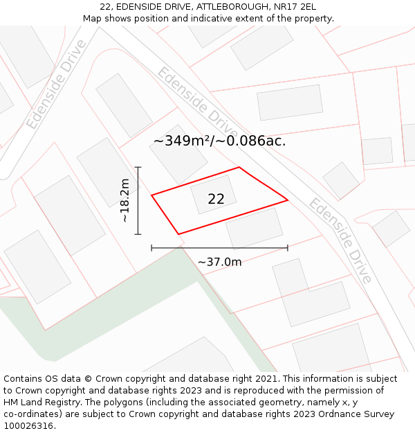 22, EDENSIDE DRIVE, ATTLEBOROUGH, NR17 2EL: Plot and title map