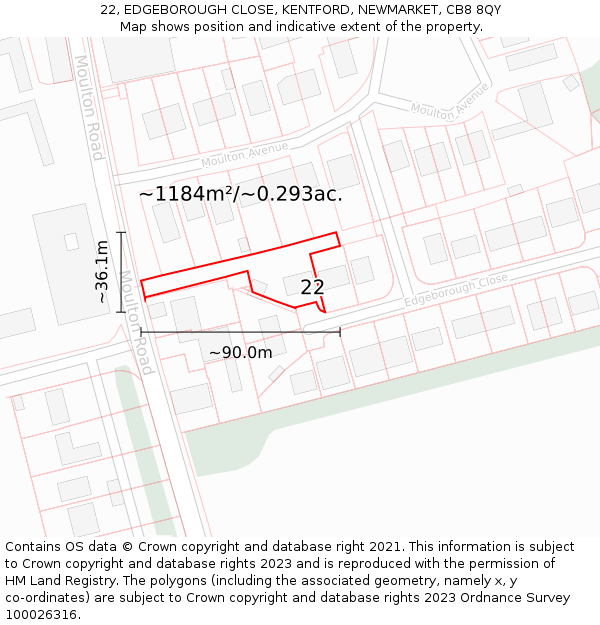 22, EDGEBOROUGH CLOSE, KENTFORD, NEWMARKET, CB8 8QY: Plot and title map