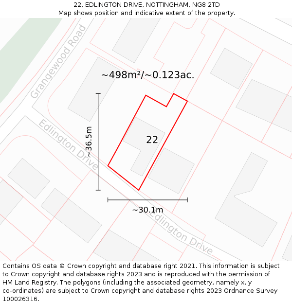 22, EDLINGTON DRIVE, NOTTINGHAM, NG8 2TD: Plot and title map