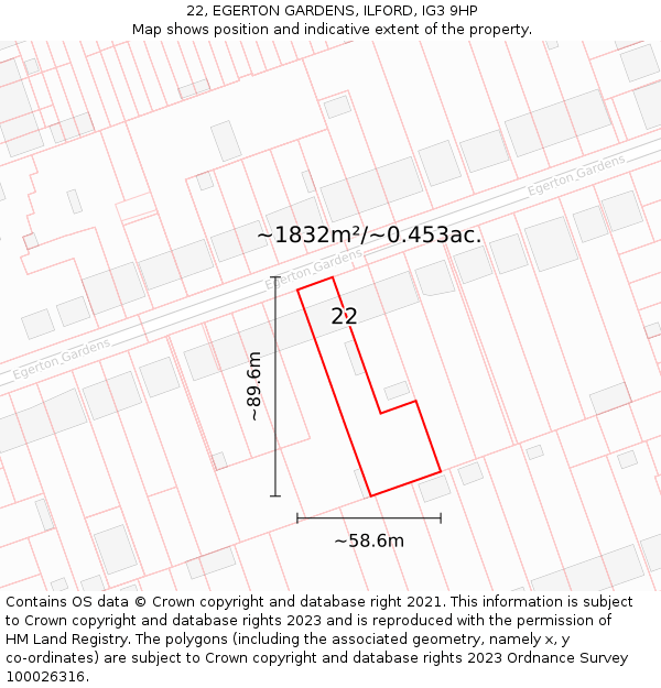 22, EGERTON GARDENS, ILFORD, IG3 9HP: Plot and title map