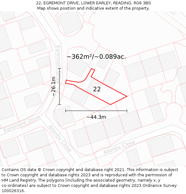 22, EGREMONT DRIVE, LOWER EARLEY, READING, RG6 3BS: Plot and title map