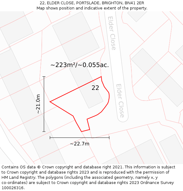 22, ELDER CLOSE, PORTSLADE, BRIGHTON, BN41 2ER: Plot and title map