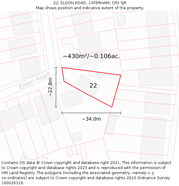 22, ELDON ROAD, CATERHAM, CR3 5JR: Plot and title map