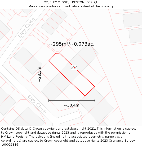 22, ELEY CLOSE, ILKESTON, DE7 9JU: Plot and title map