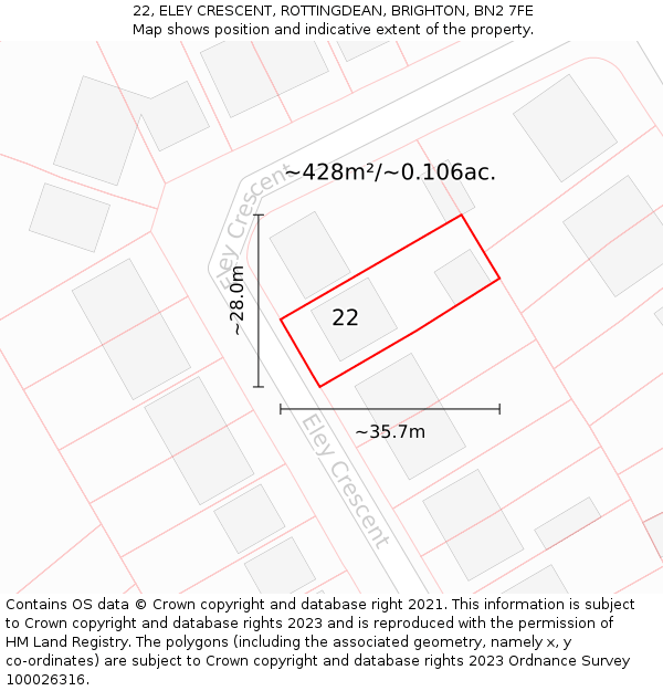 22, ELEY CRESCENT, ROTTINGDEAN, BRIGHTON, BN2 7FE: Plot and title map