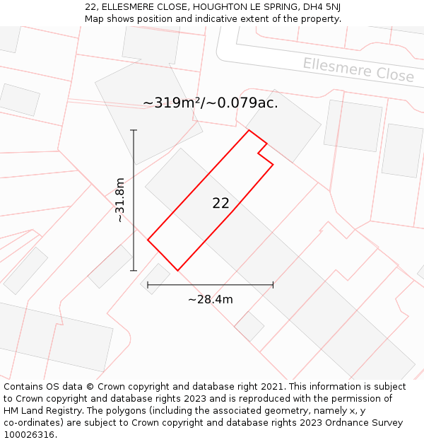 22, ELLESMERE CLOSE, HOUGHTON LE SPRING, DH4 5NJ: Plot and title map