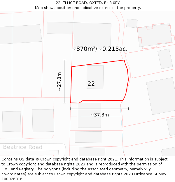 22, ELLICE ROAD, OXTED, RH8 0PY: Plot and title map