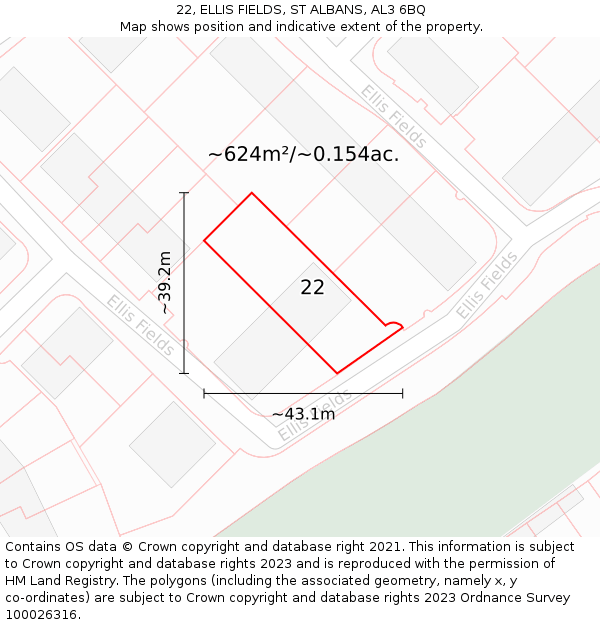 22, ELLIS FIELDS, ST ALBANS, AL3 6BQ: Plot and title map