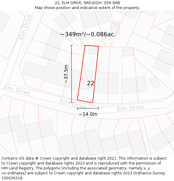 22, ELM DRIVE, RAYLEIGH, SS6 8AB: Plot and title map