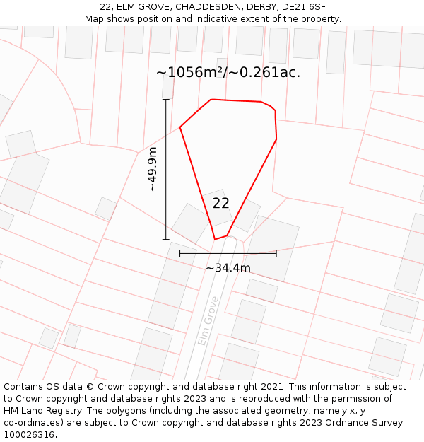 22, ELM GROVE, CHADDESDEN, DERBY, DE21 6SF: Plot and title map