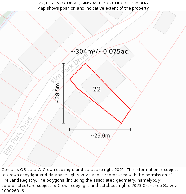 22, ELM PARK DRIVE, AINSDALE, SOUTHPORT, PR8 3HA: Plot and title map