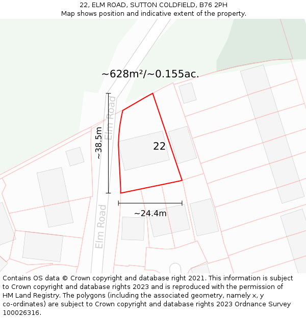22, ELM ROAD, SUTTON COLDFIELD, B76 2PH: Plot and title map