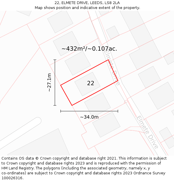 22, ELMETE DRIVE, LEEDS, LS8 2LA: Plot and title map