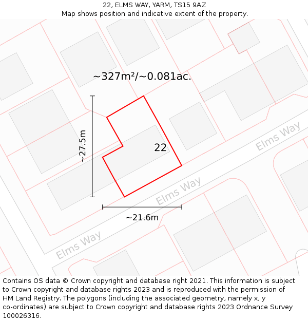 22, ELMS WAY, YARM, TS15 9AZ: Plot and title map