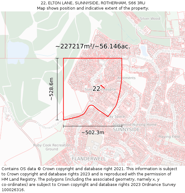 22, ELTON LANE, SUNNYSIDE, ROTHERHAM, S66 3RU: Plot and title map