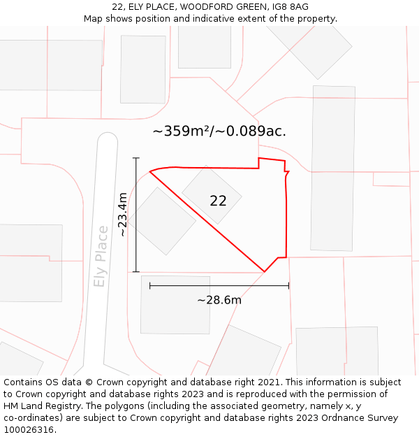 22, ELY PLACE, WOODFORD GREEN, IG8 8AG: Plot and title map