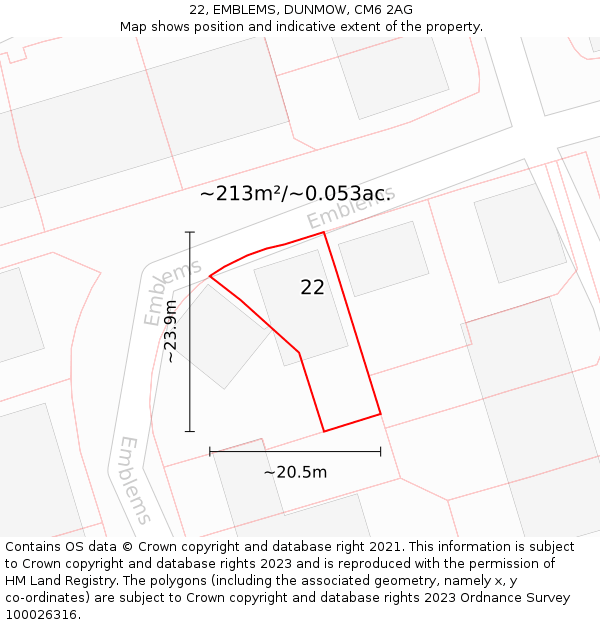 22, EMBLEMS, DUNMOW, CM6 2AG: Plot and title map