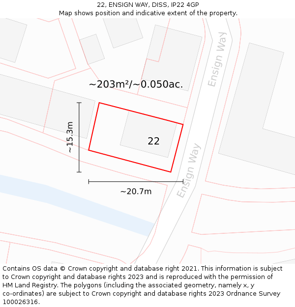 22, ENSIGN WAY, DISS, IP22 4GP: Plot and title map