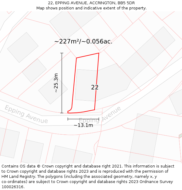 22, EPPING AVENUE, ACCRINGTON, BB5 5DR: Plot and title map