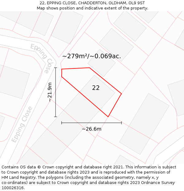 22, EPPING CLOSE, CHADDERTON, OLDHAM, OL9 9ST: Plot and title map