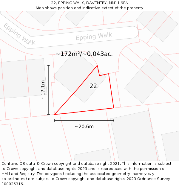 22, EPPING WALK, DAVENTRY, NN11 9RN: Plot and title map