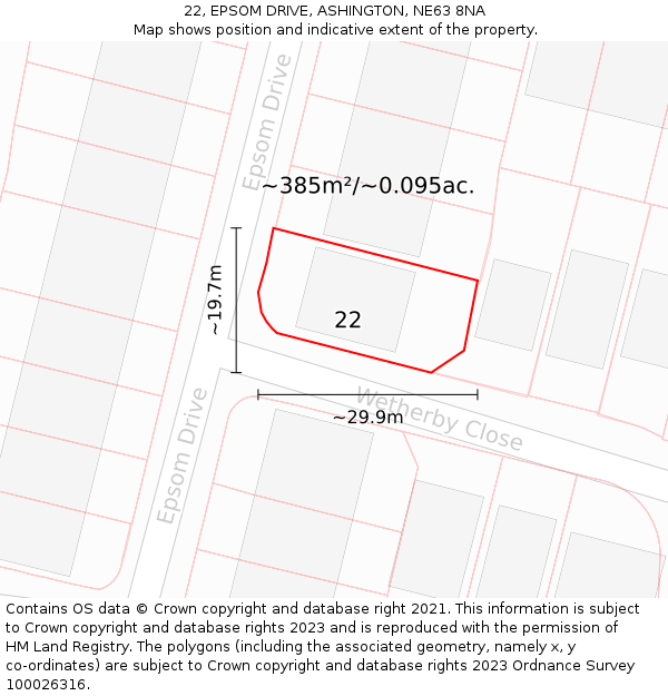 22, EPSOM DRIVE, ASHINGTON, NE63 8NA: Plot and title map