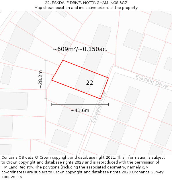 22, ESKDALE DRIVE, NOTTINGHAM, NG8 5GZ: Plot and title map