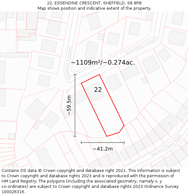 22, ESSENDINE CRESCENT, SHEFFIELD, S8 8PB: Plot and title map