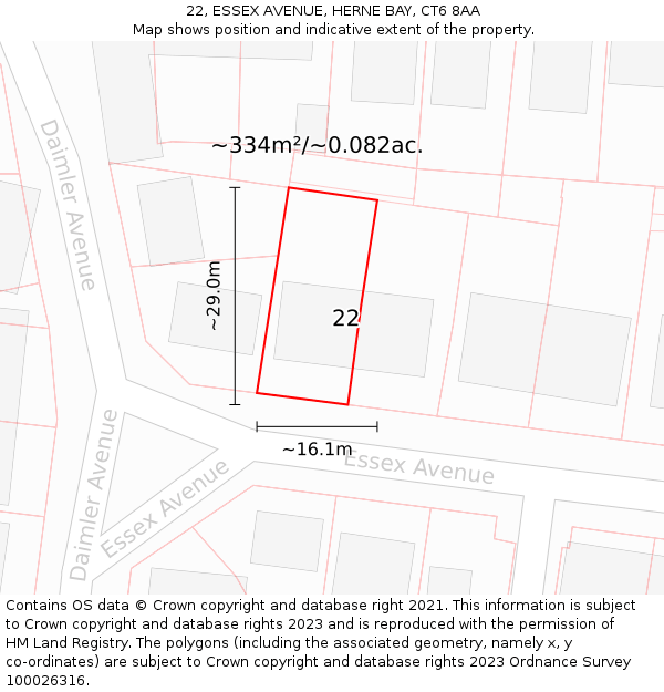 22, ESSEX AVENUE, HERNE BAY, CT6 8AA: Plot and title map