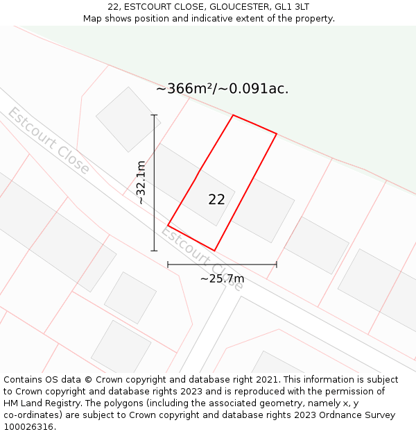 22, ESTCOURT CLOSE, GLOUCESTER, GL1 3LT: Plot and title map