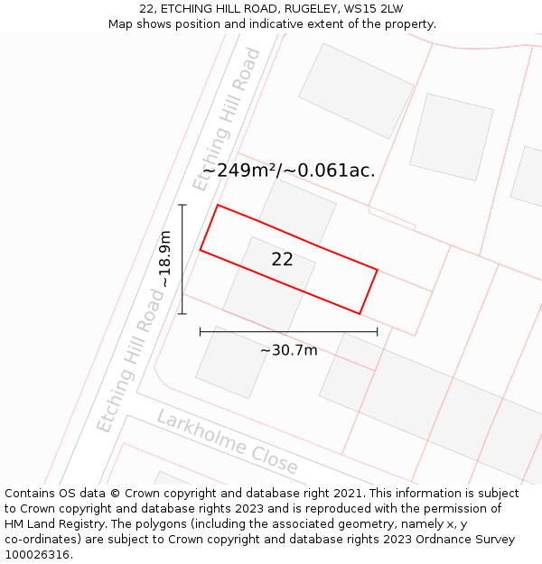 22, ETCHING HILL ROAD, RUGELEY, WS15 2LW: Plot and title map
