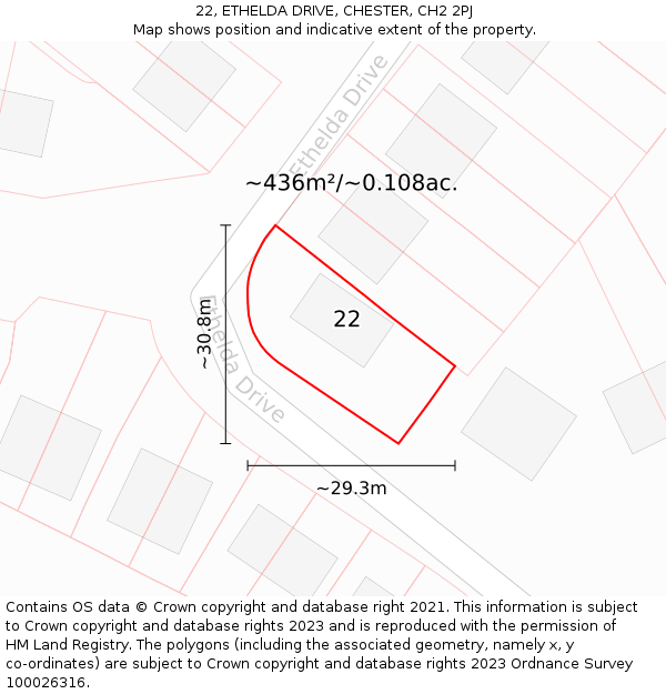22, ETHELDA DRIVE, CHESTER, CH2 2PJ: Plot and title map