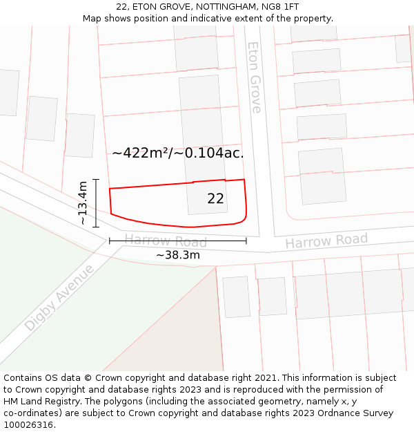 22, ETON GROVE, NOTTINGHAM, NG8 1FT: Plot and title map