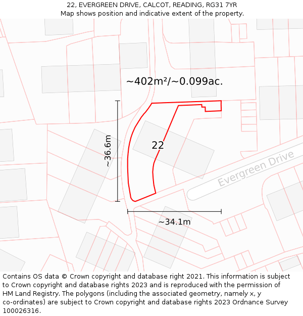 22, EVERGREEN DRIVE, CALCOT, READING, RG31 7YR: Plot and title map