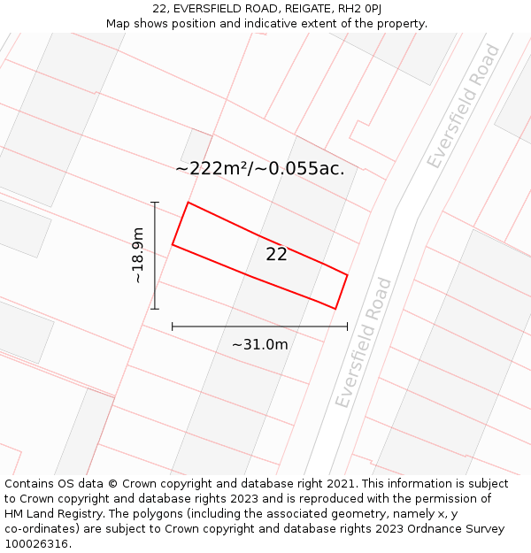 22, EVERSFIELD ROAD, REIGATE, RH2 0PJ: Plot and title map