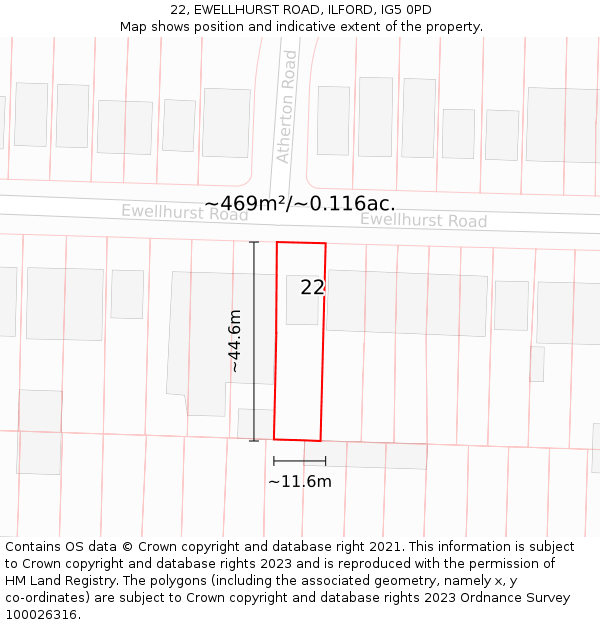 22, EWELLHURST ROAD, ILFORD, IG5 0PD: Plot and title map