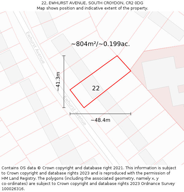 22, EWHURST AVENUE, SOUTH CROYDON, CR2 0DG: Plot and title map